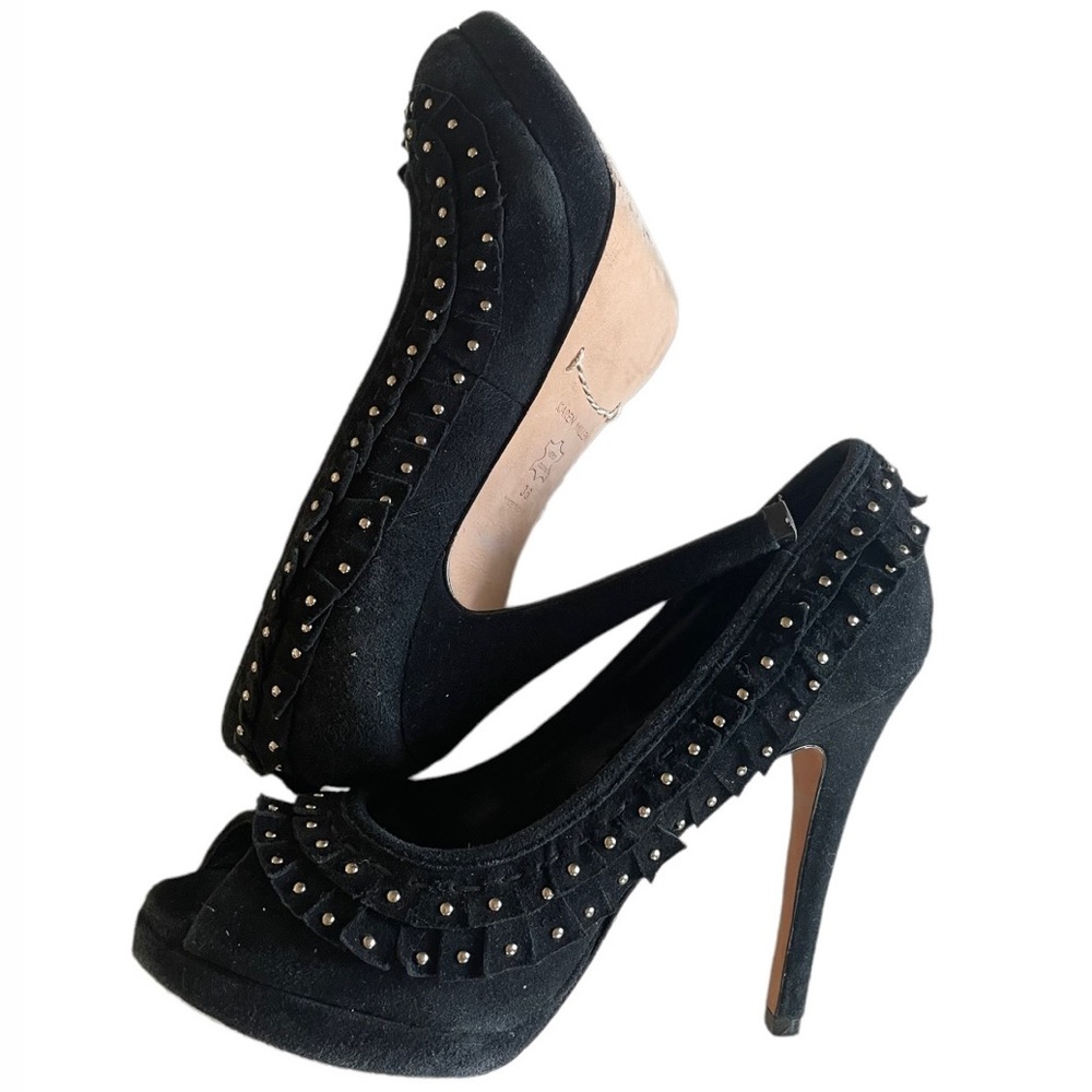 Karen Millen Black Suede Studded Detail Open Toe Heels/ sz 36